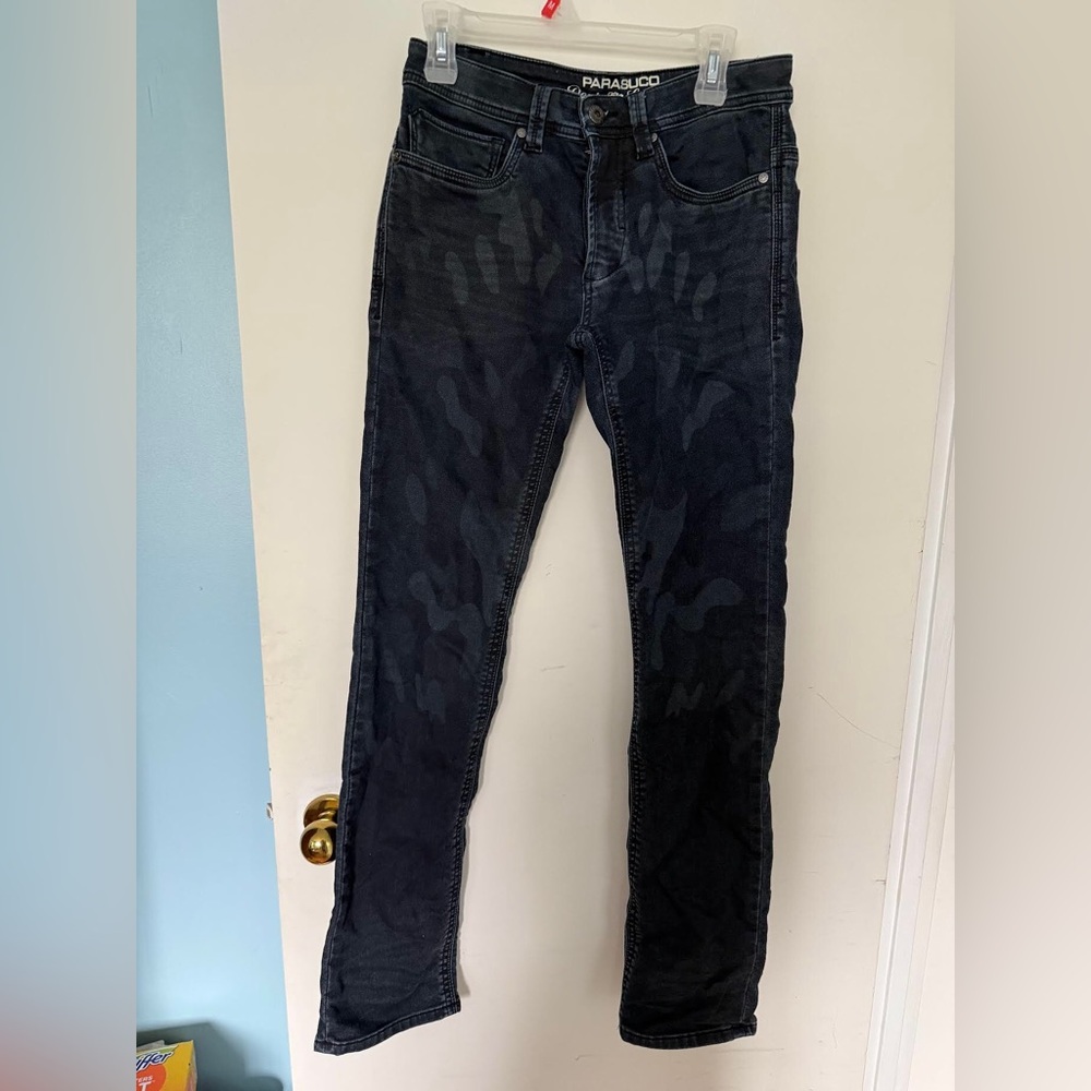Parasuco Men's Dark Blue Camo Slim Straight Jeans